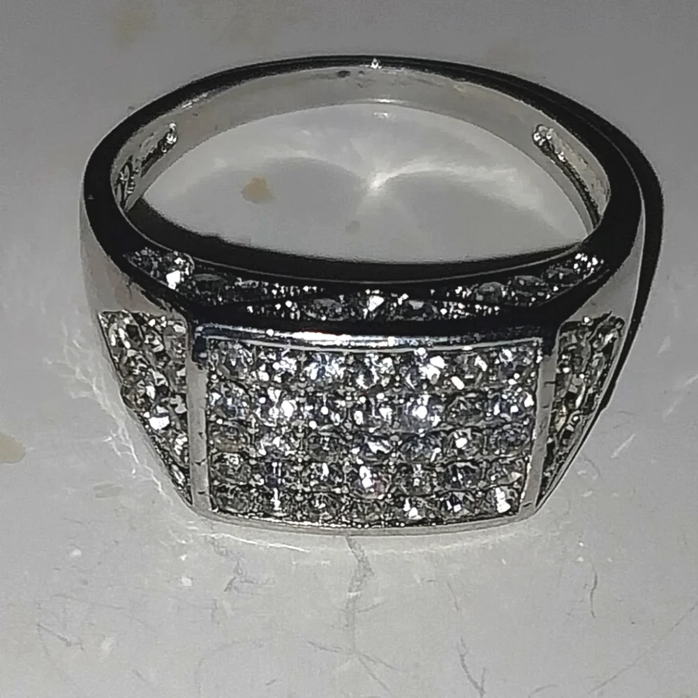 Modern Men's 925 Silver Diamond Ring Sz 11